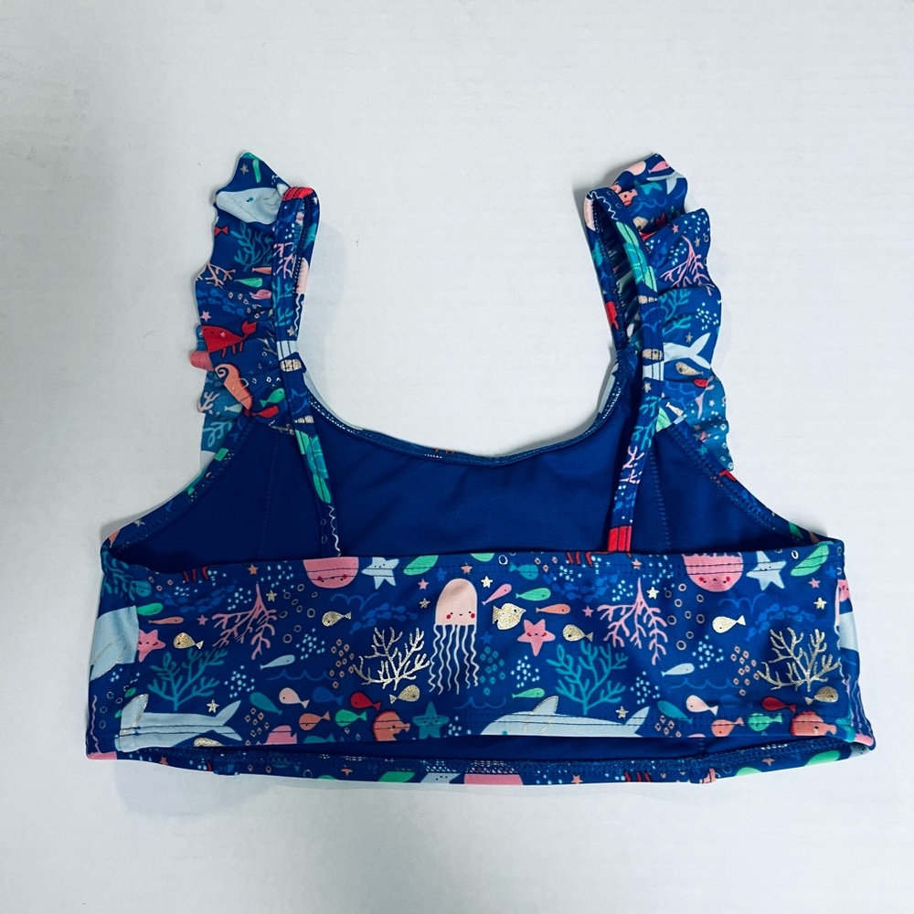 Cat & Jack Girls Blue Bikini with Ocean Print and Ruffles.        SIZE L (10-12) - Picture 5 of 12
